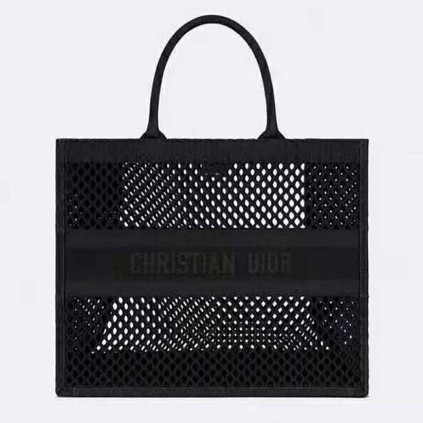 Dior Women Dior Book Tote Black Mesh Embroidery ‘Christian Dior’