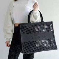 Dior Women Dior Book Tote Black Mesh Embroidery ‘Christian Dior’