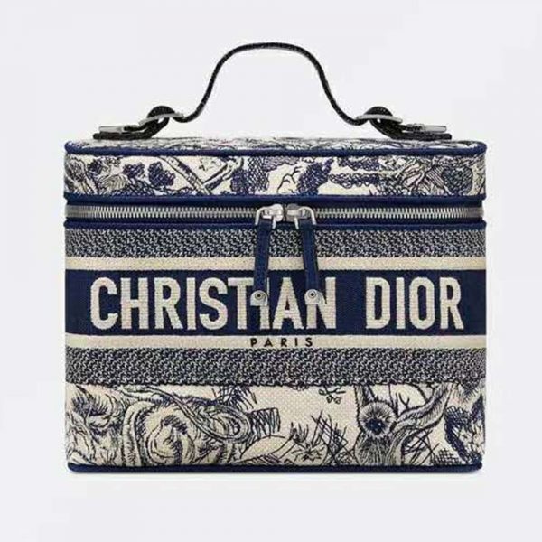 Dior Women DiorTravel Vanity Case Blue Toile De Jouy Embroidery