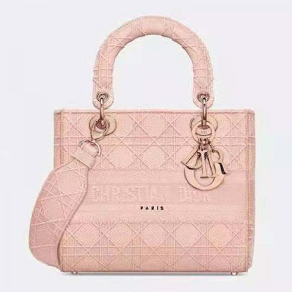 Dior Women Medium Lady D-Lite Bag Bois De Rose Cannage Embroidery