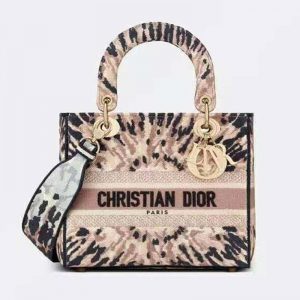 Dior Women Medium Lady D-Lite Bag Multicolor Tie & Dior Embroidery