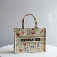 Dior Women Small Book Tote Beige Multicolor Hibiscus Metallic Thread Embroidery