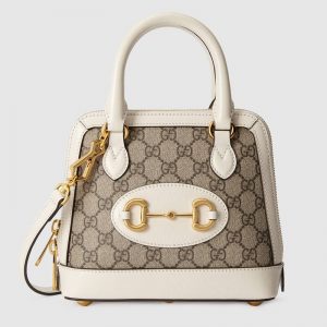 Gucci Women Gucci Horsebit 1955 Mini Top Handle Bag GG Supreme Canvas Leather-White