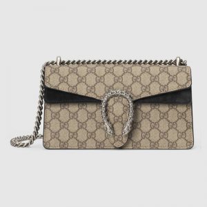 Gucci Women Dionysus Small Shoulder Bag GG Supreme Canvas Suede Tiger Head-Black