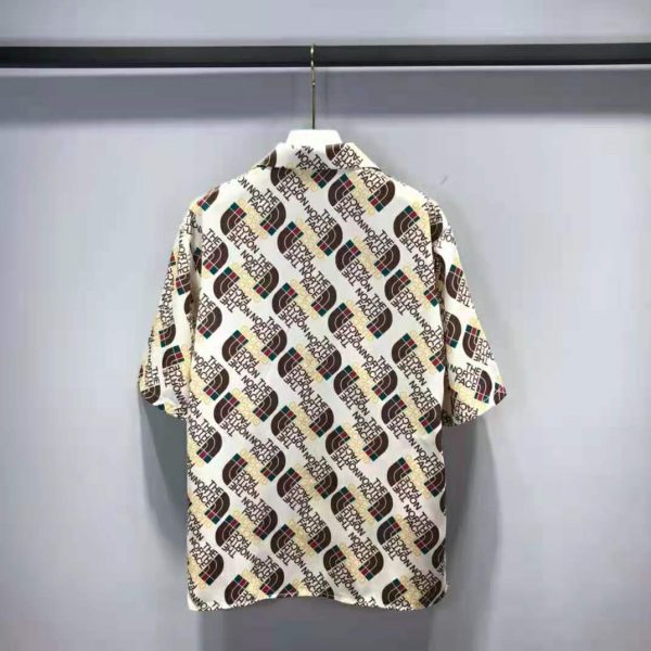 Gucci Men The North Face x Gucci Web Print Silk Shirt Chest Pocket Button Front (3)