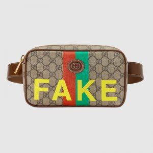 Gucci Unisex 'Fake/Not' Print Belt Bag Beige and Ebony GG Supreme Canvas