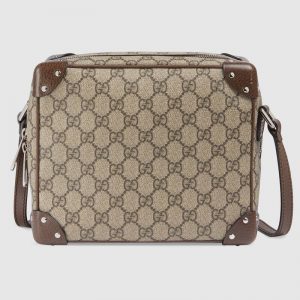 Gucci Unisex GG Shoulder Bag with Leather Details Beige/Ebony GG Supreme Canvas