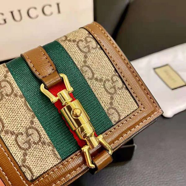 Gucci Unisex Jackie 1961 Card Case Wallet Beige and Ebony GG Supreme Canvas (3)