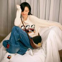 Gucci Women Disney x Gucci Donald Duck Cotton Wool Sweater Crewneck-White