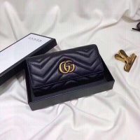 Gucci Women GG Marmont Continental Wallet Black Matelassé Chevron Leather with GG