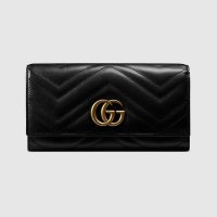 Gucci Women GG Marmont Continental Wallet Black Matelassé Chevron Leather with GG