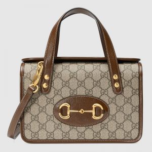 Gucci Women Gucci Horsebit 1955 Mini Top Handle Bag Beige Ebony GG Supreme Canvas