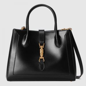 Gucci Women Jackie 1961 Medium Tote Bag Black Leather