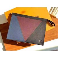 Louis Vuitton LV Unisex Pochette Voyage Burgundy Black and Navy Blue Taiga Leather