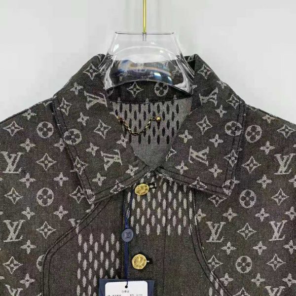 Louis Men Giant Damier Waves Monogram Denim Jacket Cotton Regular Fit-Black - Brandsoff