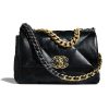 Chanel Women 19 Flap Bag Lambskin Gold Silver-Tone Ruthenium-Finish Metal Black