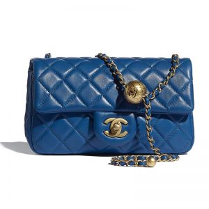 Chanel Women Mini Flap Bag Lambskin & Gold-Tone Metal Blue