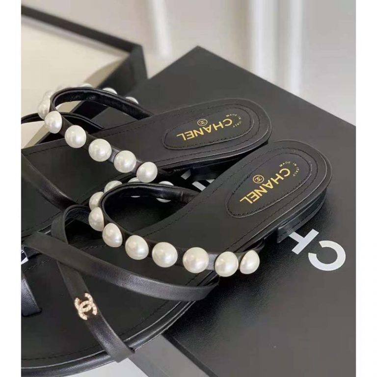 Chanel Women Mules Kid Suede Pearls & Strass Black 1.5 cm Heel - Brandsoff