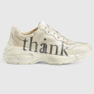 Gucci GG Men's Think Thank Print Rhyton Sneaker Ivory Leather