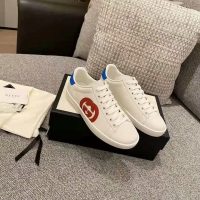 Gucci GG Unisex Ace Sneaker with Interlocking G White Leather 1.5 cm Heel