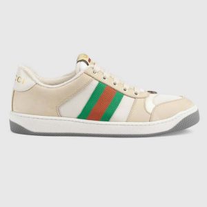 Gucci GG Unisex Screener Leather Sneaker Off-White Leather White Nylon