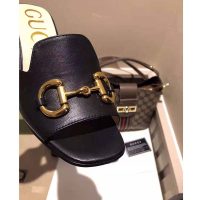 Gucci GG Women Slide Sandal with Horsebit Black Leather 8 cm Heel