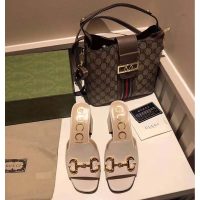 Gucci GG Women Slide Sandal with Horsebit White Leather 8 cm Heelorsebit White Leather 8 cm Heel (1)