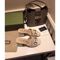 Gucci GG Women Slide Sandal with Horsebit White Leather 8 cm Heelorsebit White Leather 8 cm Heel (1)