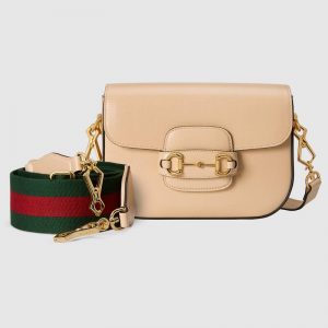 Gucci Women Gucci Horsebit 1955 Mini Bag Leather Green Red Web-Beige