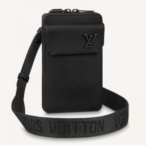 Louis Vuitton LV Unisex Aerogram Phone Pouch Black Grained Calf Cowhide Leather