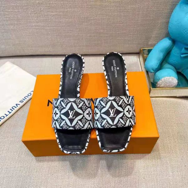 Louis Vuitton Women Since 1854 Lock It Flat Mule Gray Jacquard Textile (6)