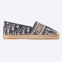 Dior Women Dior Granville Espadrille Deep Blue Dior Oblique Embroidered Cotton