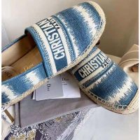 Dior Women Dior Granville Espadrille Deep Ocean Blue D-Stripes Embroidered Cotton