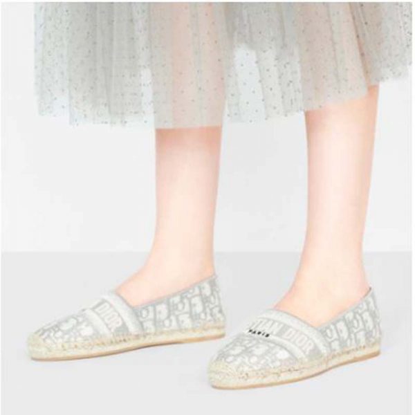 Dior Women Dior Granville Espadrille Gray Dior Oblique Embroidered Cotton