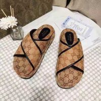 Gucci GG Unisex Slide Sandal Beige and Ebony Original GG Canvas