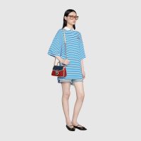 Gucci GG Women GG Marmont Mini Top Handle Bag Blue Red Diagonal Matelassé Leather