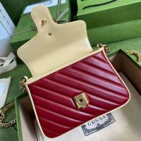 Gucci GG Women GG Marmont Mini Top Handle Bag Blue Red Diagonal Matelassé Leather