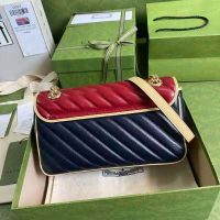 Gucci GG Women GG Marmont Small Shoulder Bag Blue Red Diagonal Matelassé Leather