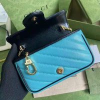 Gucci GG Women Online Exclusive GG Marmont Mini Bag Butter Light Blue Diagonal Matelassé Leather