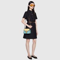 Gucci GG Women Online Exclusive GG Marmont Mini Bag Pastel Blue Butter Diagonal Matelassé Leather