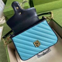 Gucci GG Women Online Exclusive GG Marmont Mini Bag Pastel Blue Butter Diagonal Matelassé Leather