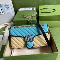 Gucci GG Women Online Exclusive GG Marmont Small Bag Pastel Blue Butter Diagonal Matelassé Leather