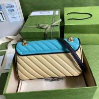 Gucci GG Women Online Exclusive GG Marmont Small Bag Pastel Blue Butter Diagonal Matelassé Leather