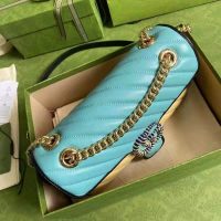 Gucci GG Women Online Exclusive GG Marmont Small Bag Pastel Blue Butter Diagonal Matelassé Leather