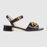 Gucci GG Women’s Sandal with Horsebit Black Leather Ankle Buckle Closure