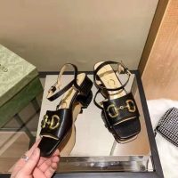 Gucci GG Women’s Sandal with Horsebit Black Leather Ankle Buckle Closure