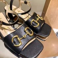 Gucci GG Women’s Sandal with Horsebit Black Leather Ankle Buckle Closure