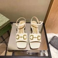 Gucci GG Women’s Sandal with Horsebit White Leather Ankle Buckle Closure