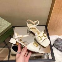 Gucci GG Women’s Sandal with Horsebit White Leather Ankle Buckle Closure