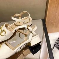 Gucci GG Women’s Sandal with Horsebit White Leather Ankle Buckle Closure